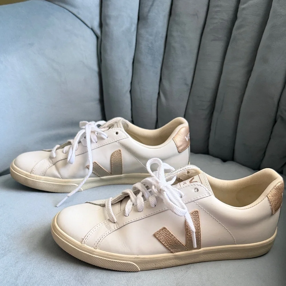Veja Esplar Logo Leather Sneakers Extra White/ Platine 40 / 9 With Box - Picture 3 of 11